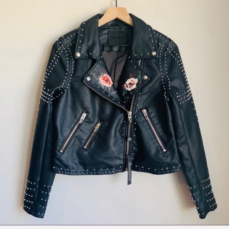 Nwt Blank Nyc Floral Painted Studded Moto Jacket